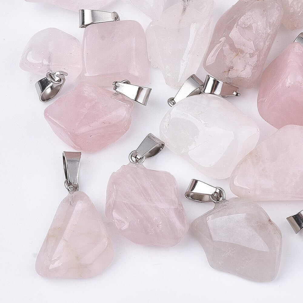 4504 24 Pcs Natural Rose Quartz Charms Irregular Nuggets Gemstone Pendant